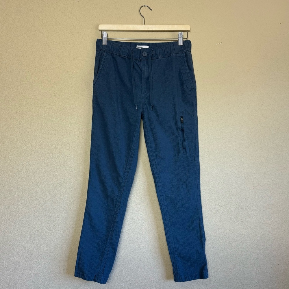 Sonoma pants men small cotton blend textured tapered leg jogger trousers blue